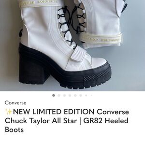 Converse White and Black Heeled Yellow Converse Logo Boots